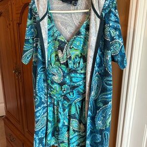 Blue and Green Paisley swimsuit with matching coverup